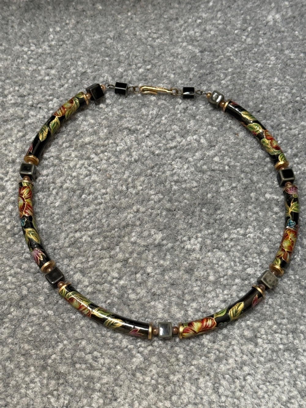 Hand-Painted Black Floral Tube Choker